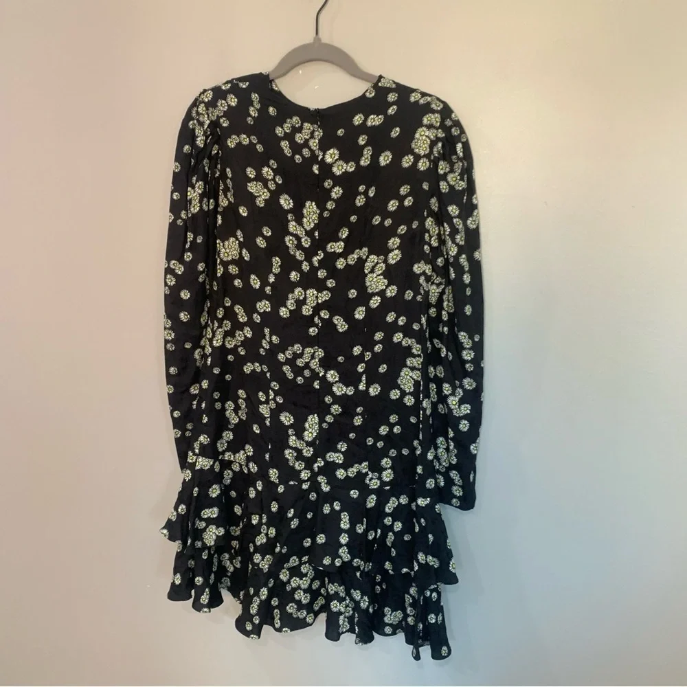 Brogger Dress Nancy Mini Ruffle Tiered Long Sleeve in Black Daisy Floral